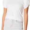 (XL) T-Shirt Regular-Fit Amazon Essentials Decote Redondo Mangas Dobradas Branco Mulher