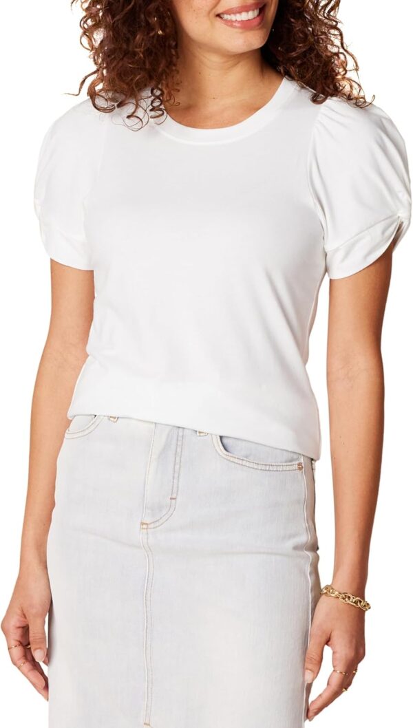 (XL) T-Shirt Regular-Fit Amazon Essentials Decote Redondo Mangas Dobradas Branco Mulher