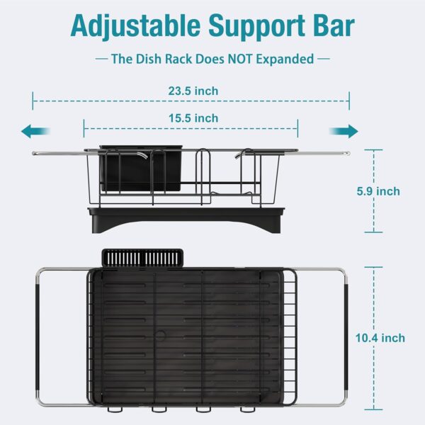 Escorredor de Pratos Extensível até 59 cms comprimentoMAJALiS  Aço Inoxidável com Porta-Utensílios e Porta-Copos