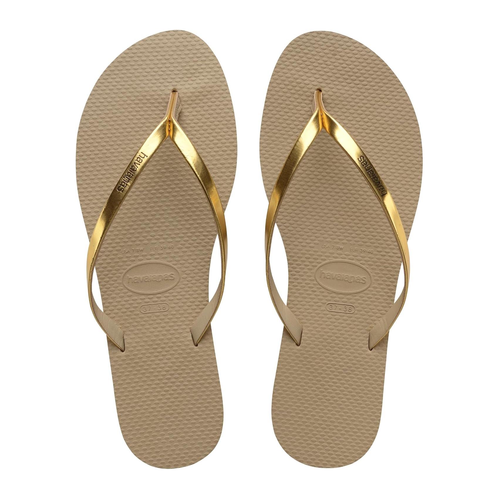 (39/40) Sandálias Havaianas You Metallic Tiras Metálicas Tacão Pequeno Mulher