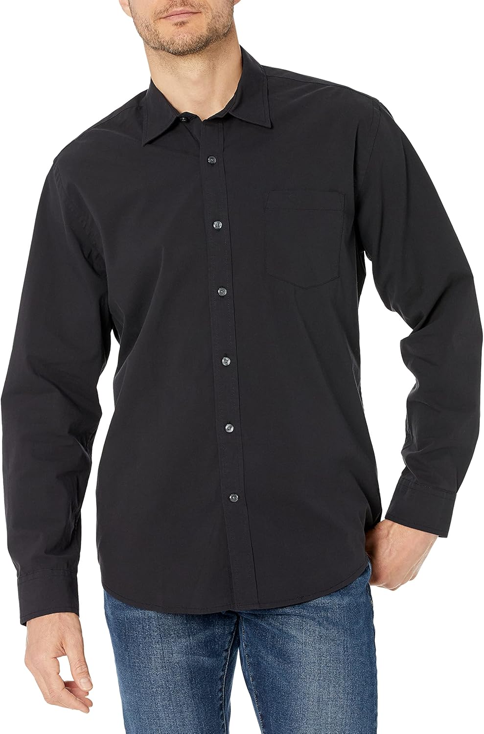 (XXL) Camisa Informal Manga Comprida e Corte Reto Amazon Essentials para Homem - Preto