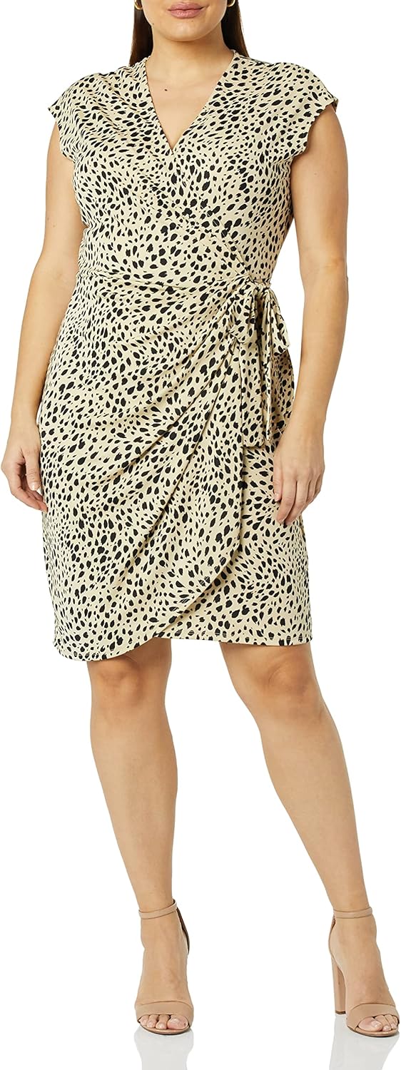 (M) Vestido cruzado clássico com mangas curtas Amazon Essentials - Mulher