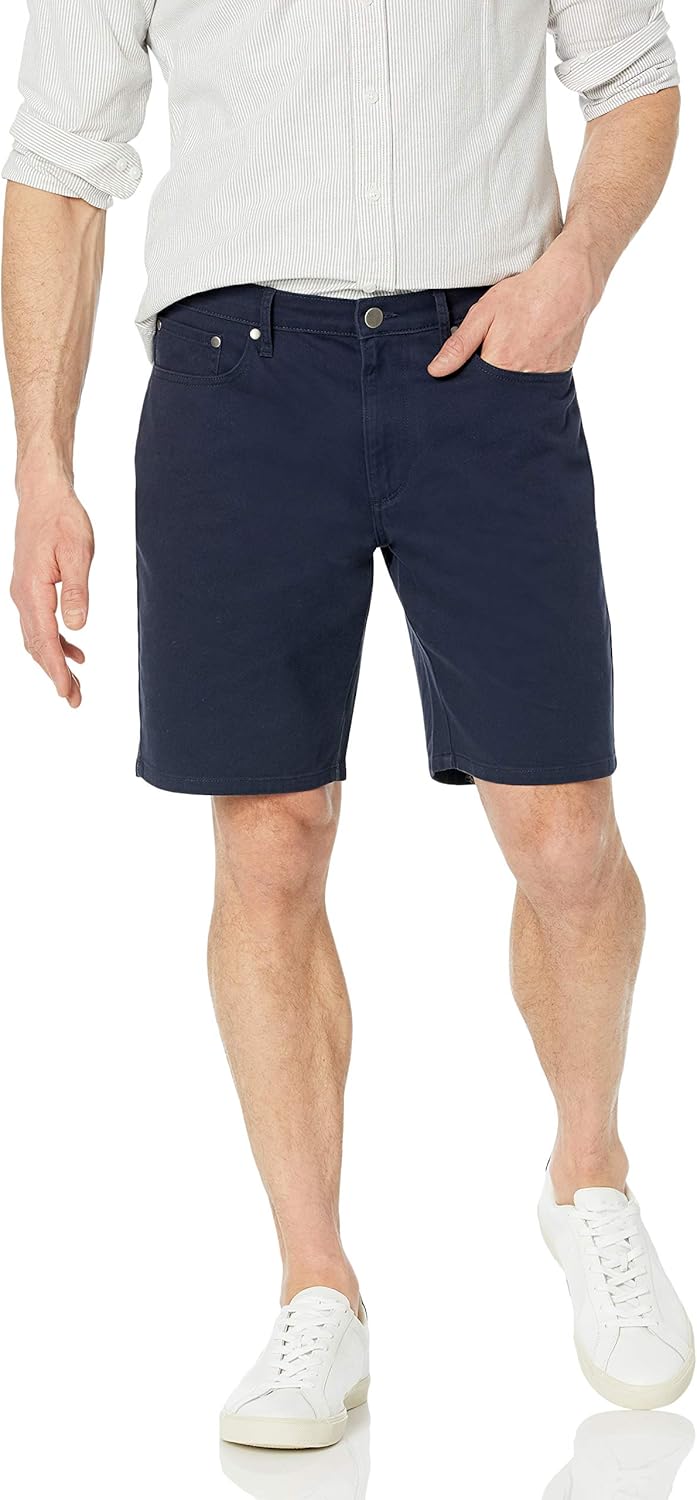 (34W) Calções Curtos Tecido Elástico Corte Reto com 5 bolsos Amazon Essentials Azul Meia-Noite