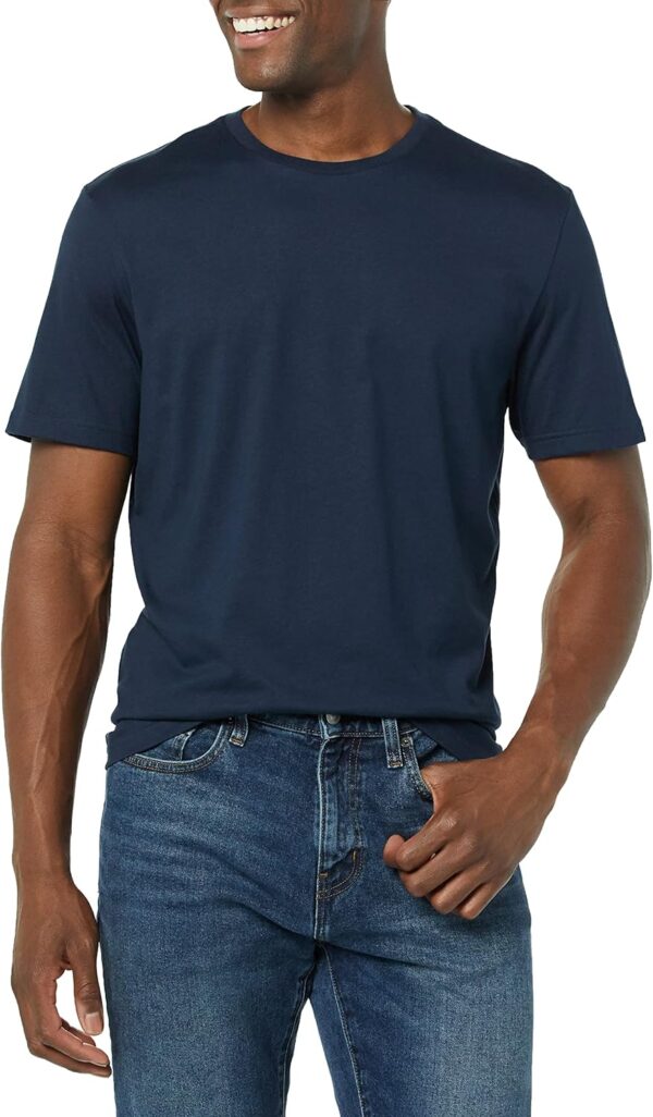 (L) T-Shirt Manga Curta Algodão Amazon Essentials Regular Fit Pack 2 Azul Escuro e Marinho Homem