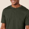 (S) T-Shirt Henley Amazon Essentials Manga Curta Algodão 2 Unidades Oliva/Preto