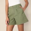 (42-44W) Calções Mulher Tiro Alto Corte Reto Verde Oliva Amazon Essentials