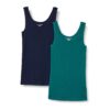 (L) Top Amazon Essentials Corte Justo Pack 2 Verde Escuro e Azul Marinho Mulher