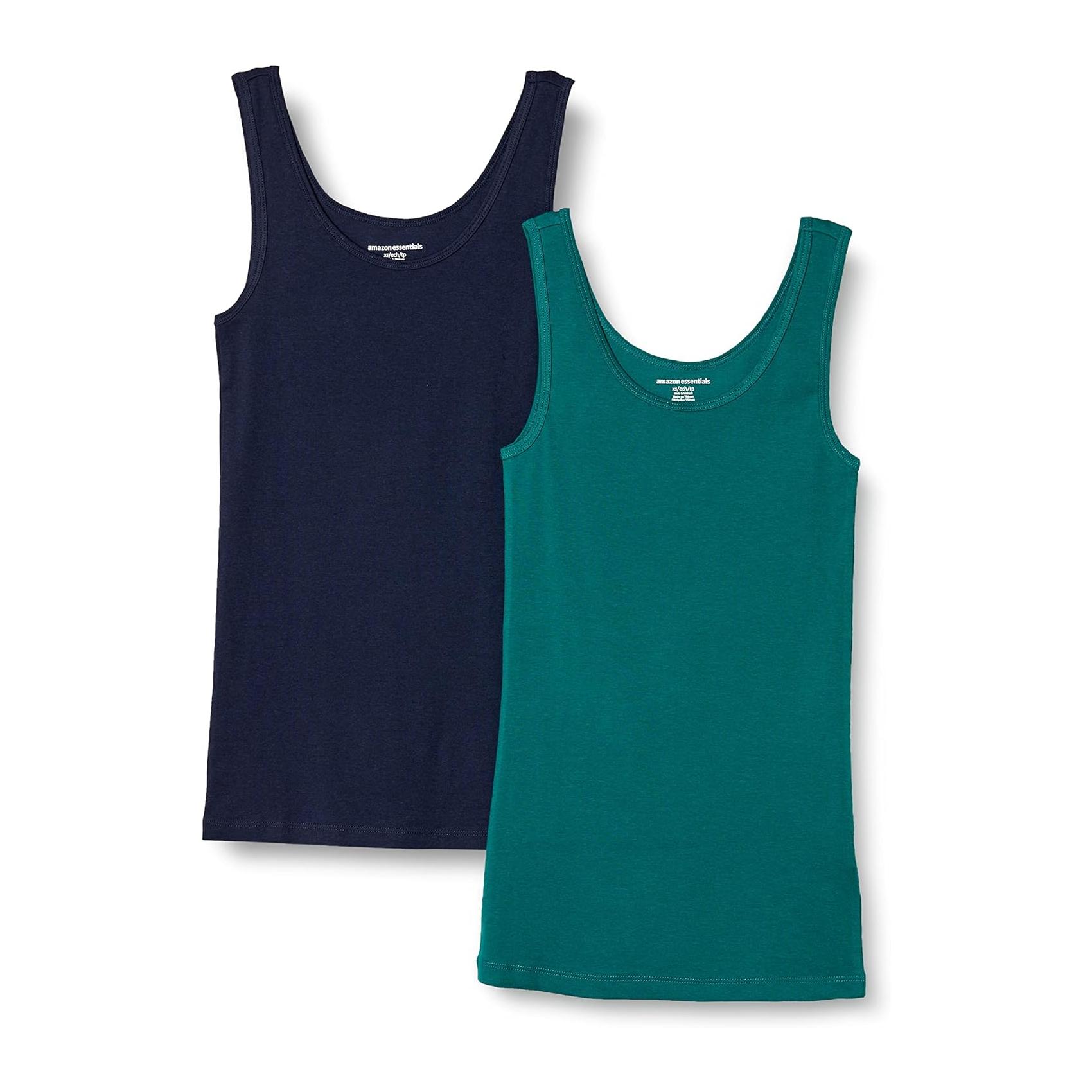 (L) Top Amazon Essentials Corte Justo Pack 2 Verde Escuro e Azul Marinho Mulher