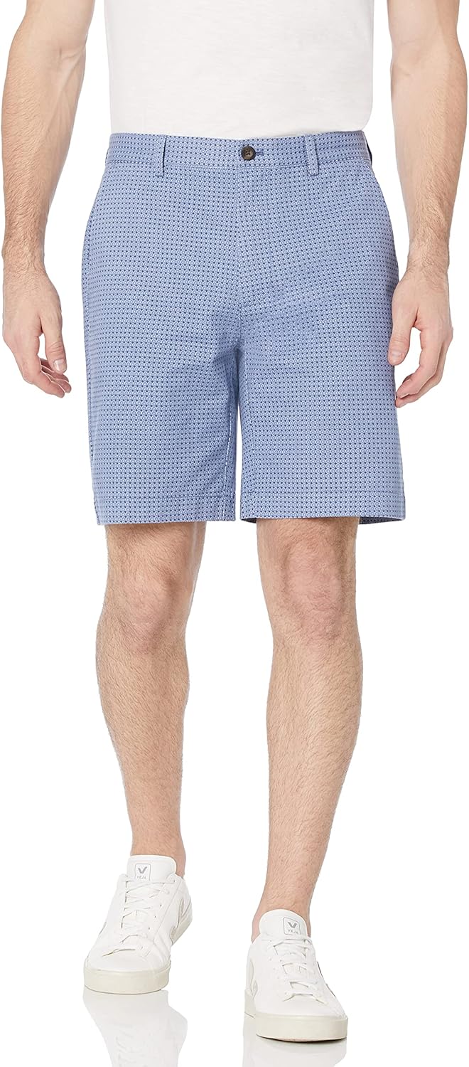 (42W) Calções Chino Geométrico Azul Corte Clássico Amazon Essentials 23 cm