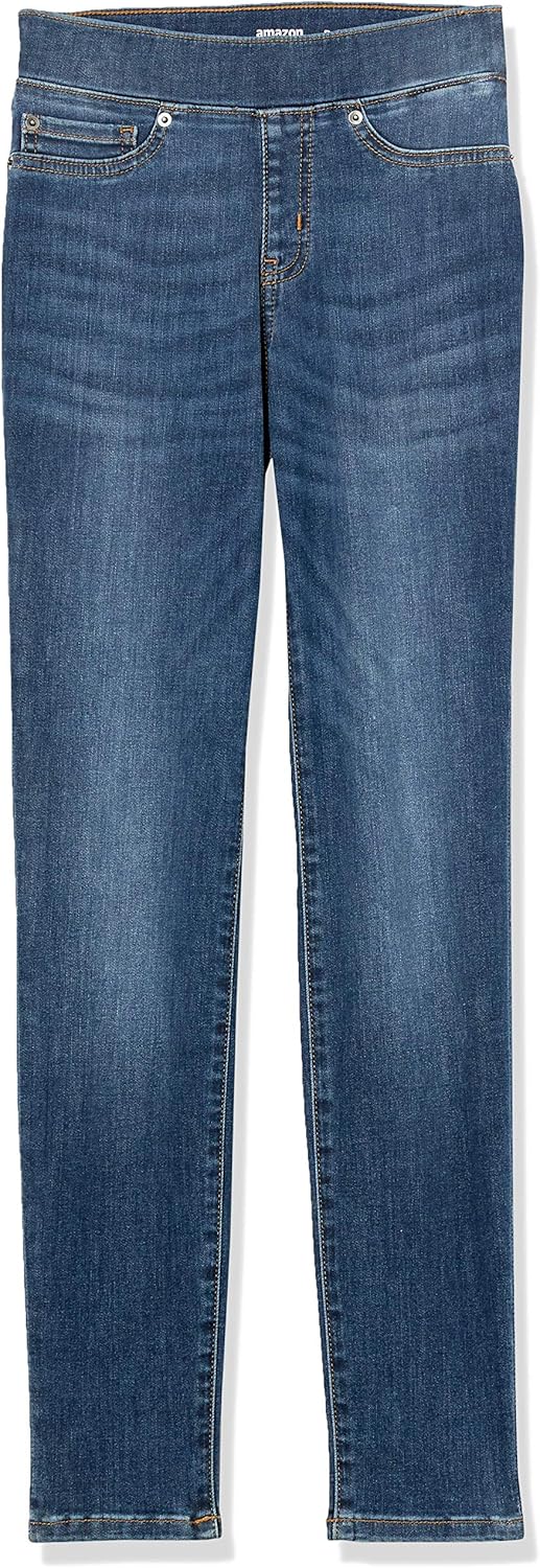 (40 Curto) Jeggings Stretch Cintura Média Amazon Essentials Azul Médio Mulher