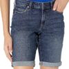 (46) Calções tecido jeans de corte ajustado de 23 cm Denim Escuro - Mulher