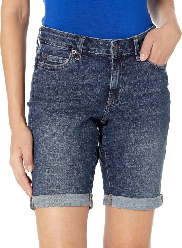 (46) Calções tecido jeans de corte ajustado de 23 cm Denim Escuro - Mulher