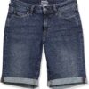 (46) Calções tecido jeans de corte ajustado de 23 cm Denim Escuro - Mulher