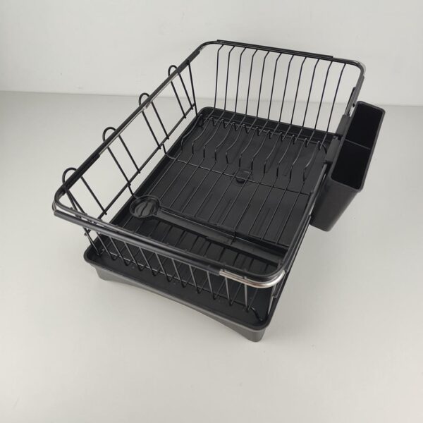 Escorredor de Pratos Extensível até 59 cms comprimentoMAJALiS  Aço Inoxidável com Porta-Utensílios e Porta-Copos