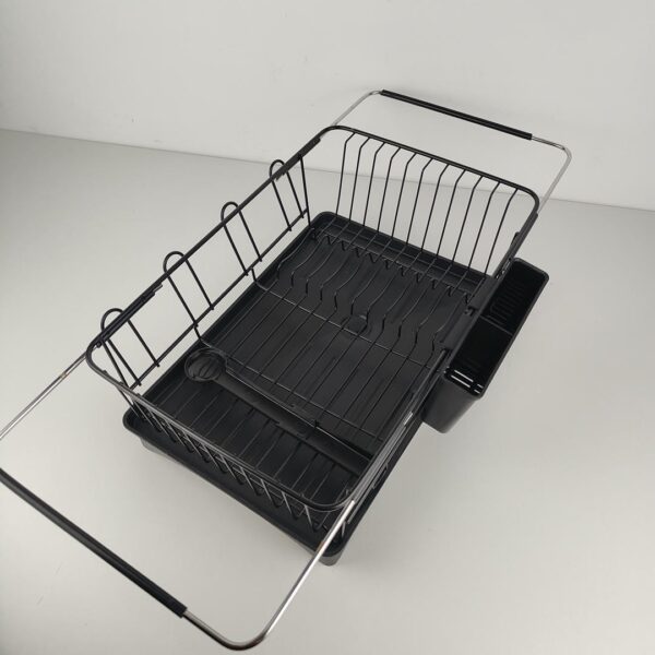 Escorredor de Pratos Extensível até 59 cms comprimentoMAJALiS  Aço Inoxidável com Porta-Utensílios e Porta-Copos