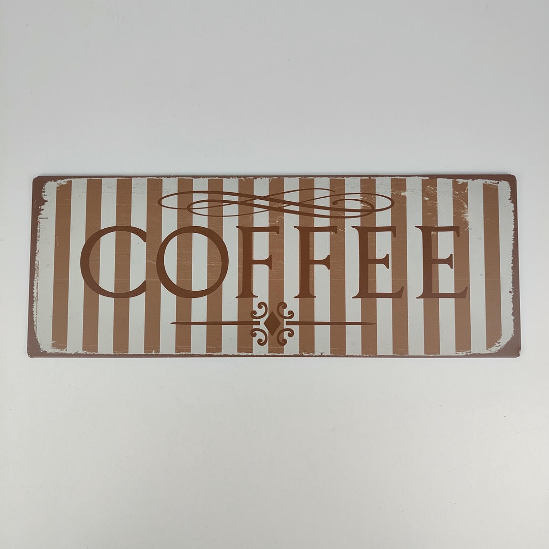 Placa decorativa Vintage em metal - "COFFEE" (40x15cm) para fixação em parede