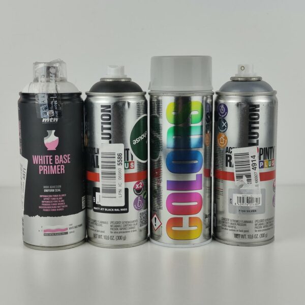4 Latas de Spray Pintura 400ml (Branco Cinza Preto)
