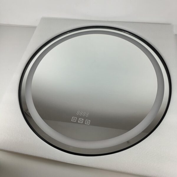 Espelho de casa de banho LED redondo 60 cm relógio e lupa 3X função anti-embaciamento