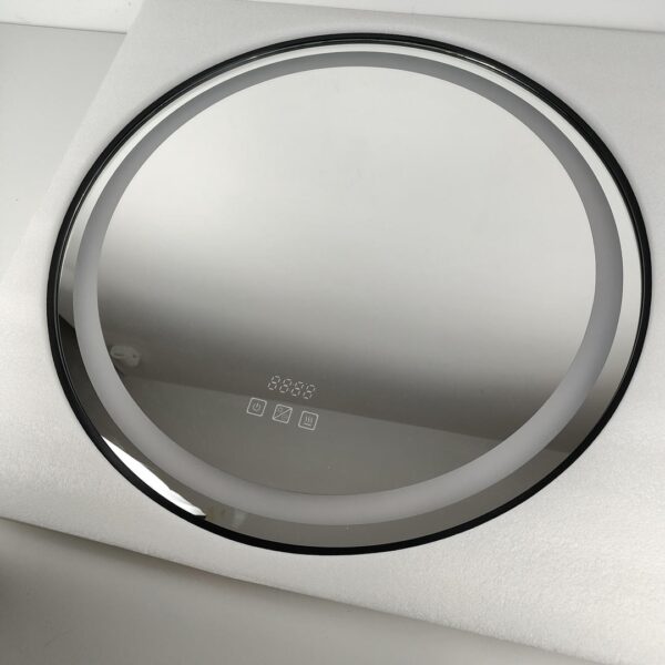 Espelho de casa de banho LED redondo 60 cm relógio e lupa 3X função anti-embaciamento
