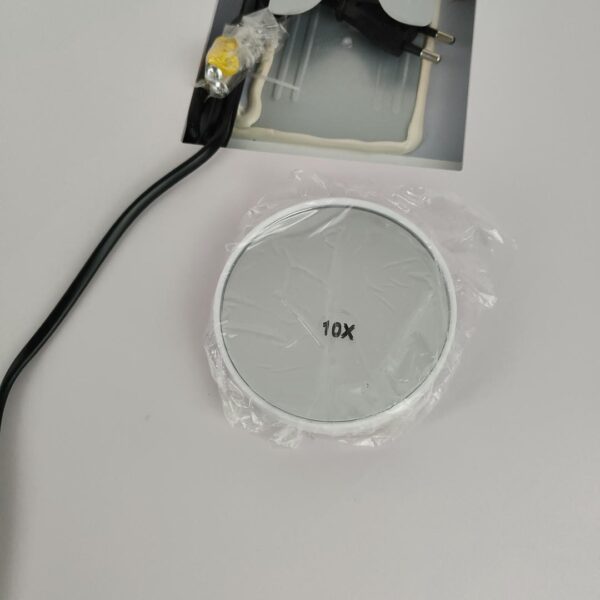 Espelho de casa de banho LED redondo 60 cm relógio e lupa 3X função anti-embaciamento