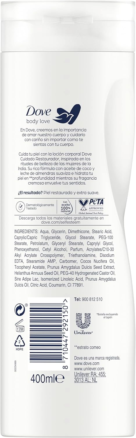 Creme Hidratante Corporal Restaurador Dove com Óleo de Coco e Leite de Amêndoas Pack 2 X 400 Ml