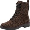 (37) Botas Planas Tamaris Comfort Lace Leopardo Escuro para Mulher