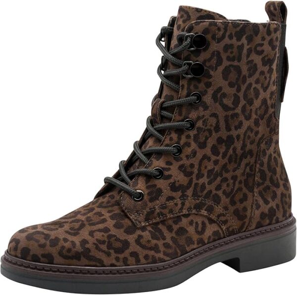 (37) Botas Planas Tamaris Comfort Lace Leopardo Escuro para Mulher