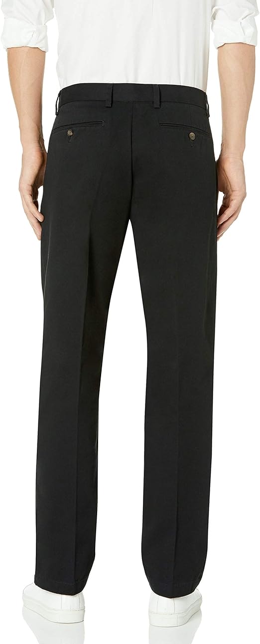 (30W-29L) Calças Chino Plissadas Anti-Rugas Corte Clássico Preto