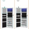 fifth_B07Q2RKC7D_147_130326 Espelho Armário de Joias com LEDs e 2 Gavetas 108x37x10 cm para Parede ou Porta Branco SONGMICS