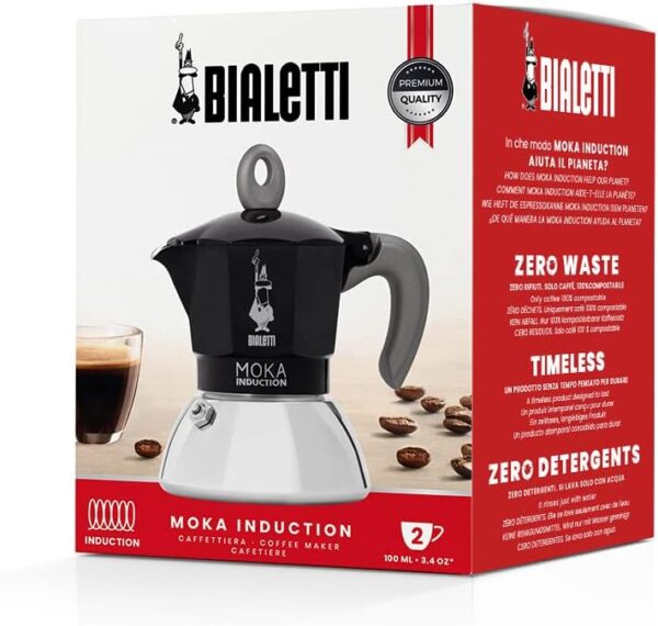 Cafeteira Moka Bialetti para Indução 2 Chávenas Preto