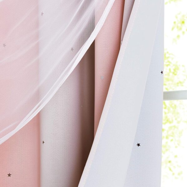 Cortinados Opacos NICETOWN 132x240 cm Criança Termo-isolantes Estrelas Ocas e Rede Rosa-Gris