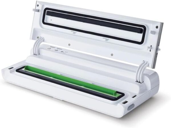 Embaladora A Vácuo de Alimentos Compacta FoodSaver VS0100X Inox com Detalhes Brancos