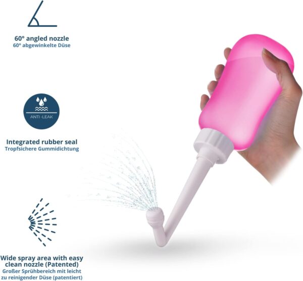 Garrafa Peri Bidé Portátil T2 360 ml - Cuidados Pós-Parto, Alívio Perineal com Bico 60° e Bolsa