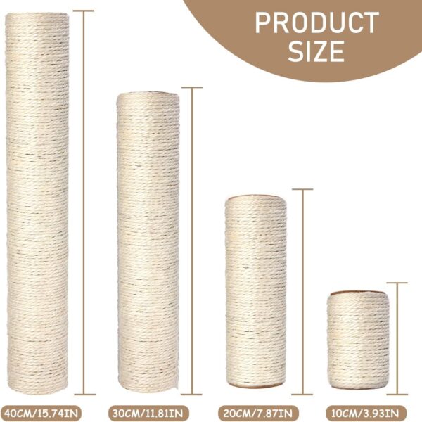 Postes arranhador de sisal natural de substituição 4 peças M8 40+30+20+10 cm