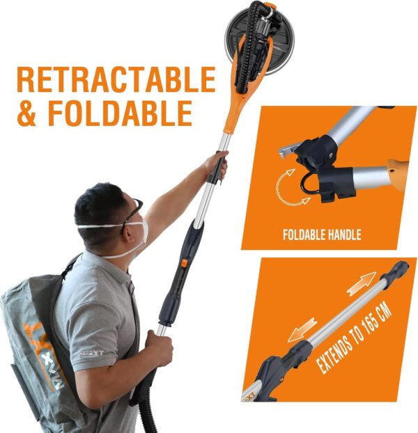 Lixadora girafa Dobrável com extensor 820 W (110 cm/165 cm) Velocidade Ajustável LED MAXXT