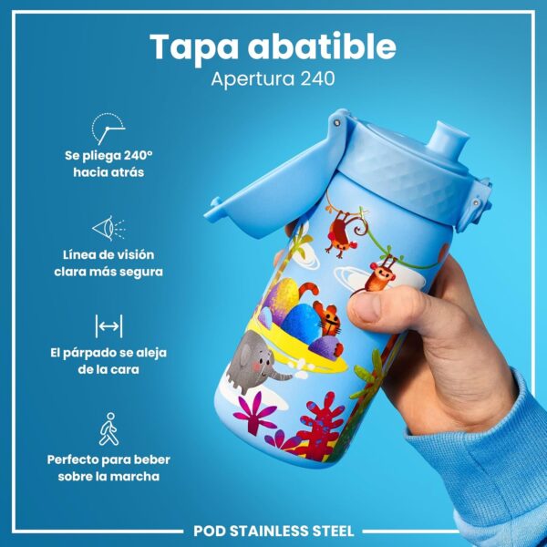 Garrafa de Água 400ml Inox Ion8 para Crianças com Tampa Abatível e Fecho Seguro Safari