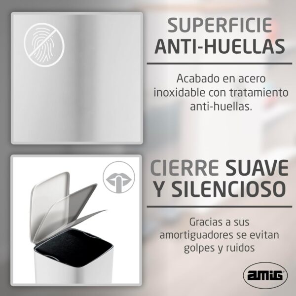 Caixote do Lixo com Pedal 30 L Amig Artvin Abertura Higiénica Sem Mãos Branco Aço Inox Lacado