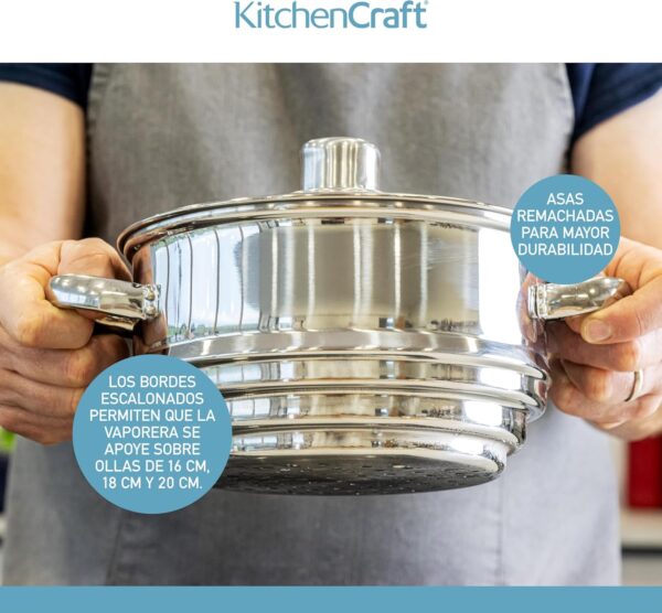 Panela para cozinhar a vapor 3 Níveis KitchenCraft Aço Inox