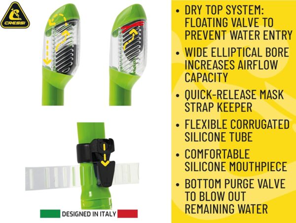Tubo de respiração de mergulho Cressi Schnorchel Dry unissexo T. Único