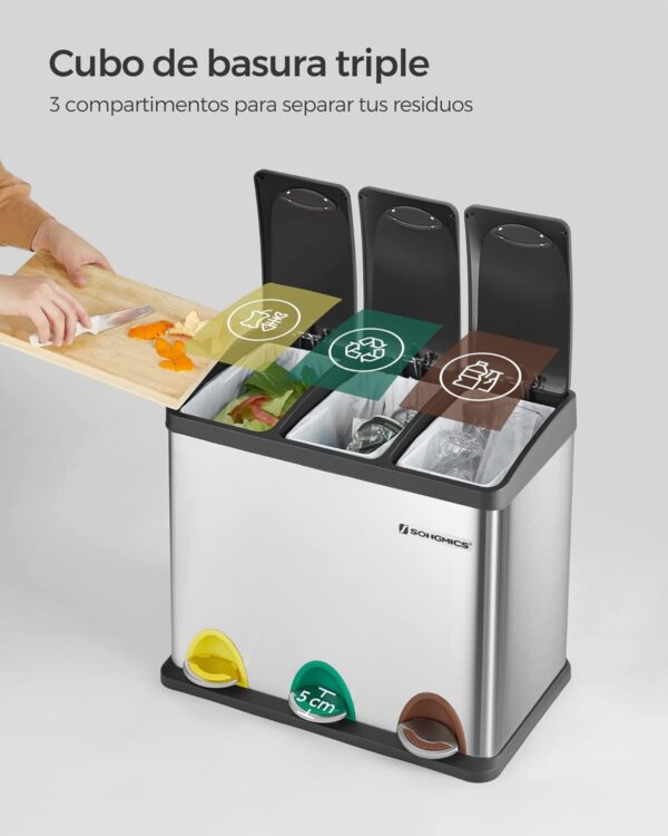 Caixote para reciclagem / separador de Cozinha 3 X 8 L com Tampas e Pedais SONGMICS