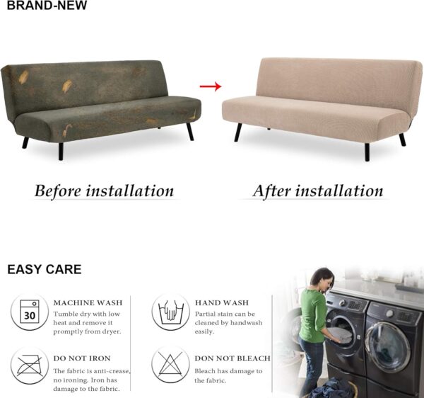 Capa Elástica para Sofá Cama TIANSHU 3 Lugares Sem Braços Dobrável Antideslizante Beje