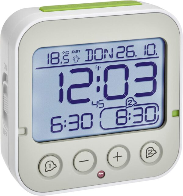Despertador Digital TFA Dostmann Funk Bingo 2.0 com Temperatura e 2 Alarmes Branco 95x41x96 mm