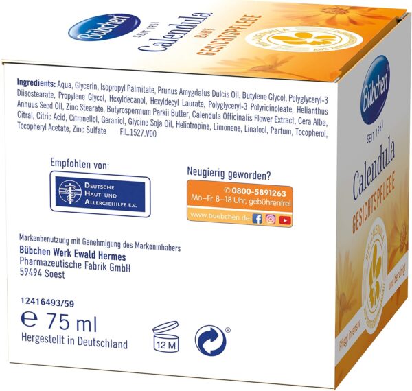 Cuidados Faciais Calendula com Calêndula Biológica para Bebés (75 Ml) Bübchen