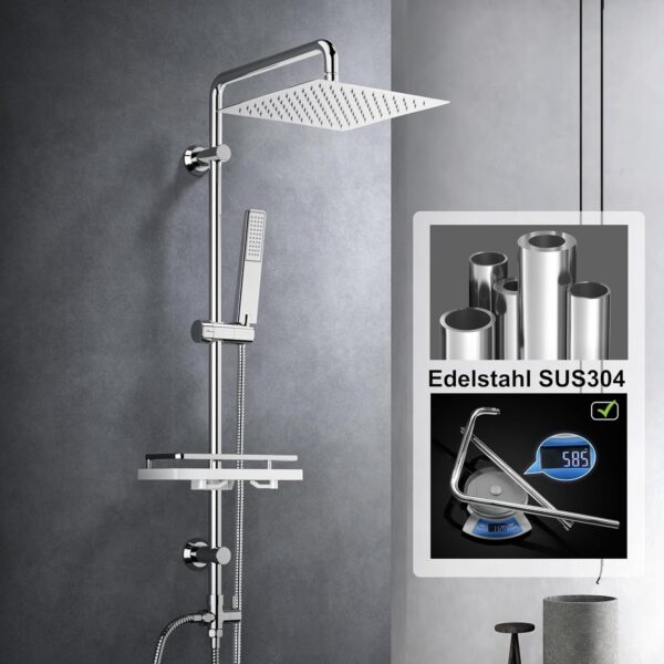 Coluna de Chuveiro com Chuveiro de Mão e Cabeçal Görbach + Estante para Embalagens 94 cm Altura