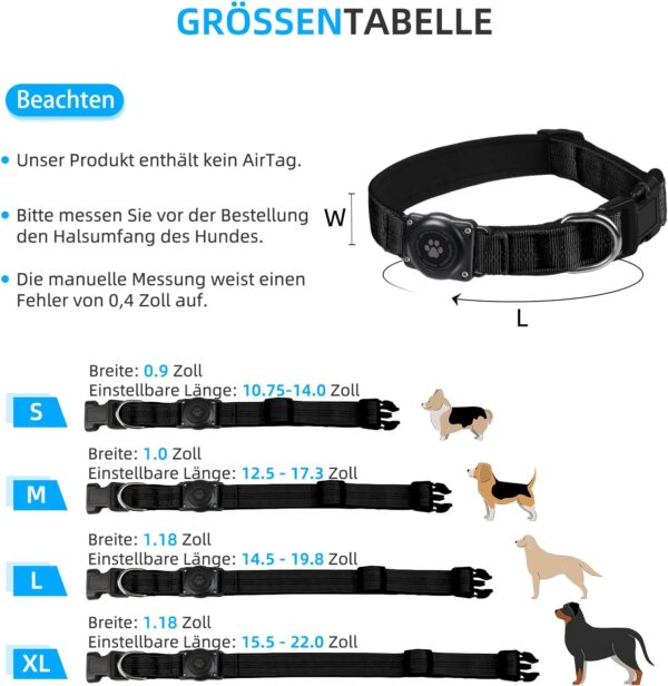 (M) Coleira para Cão para Apple Air Tag Acolchoado Reflector de Nylon Preto