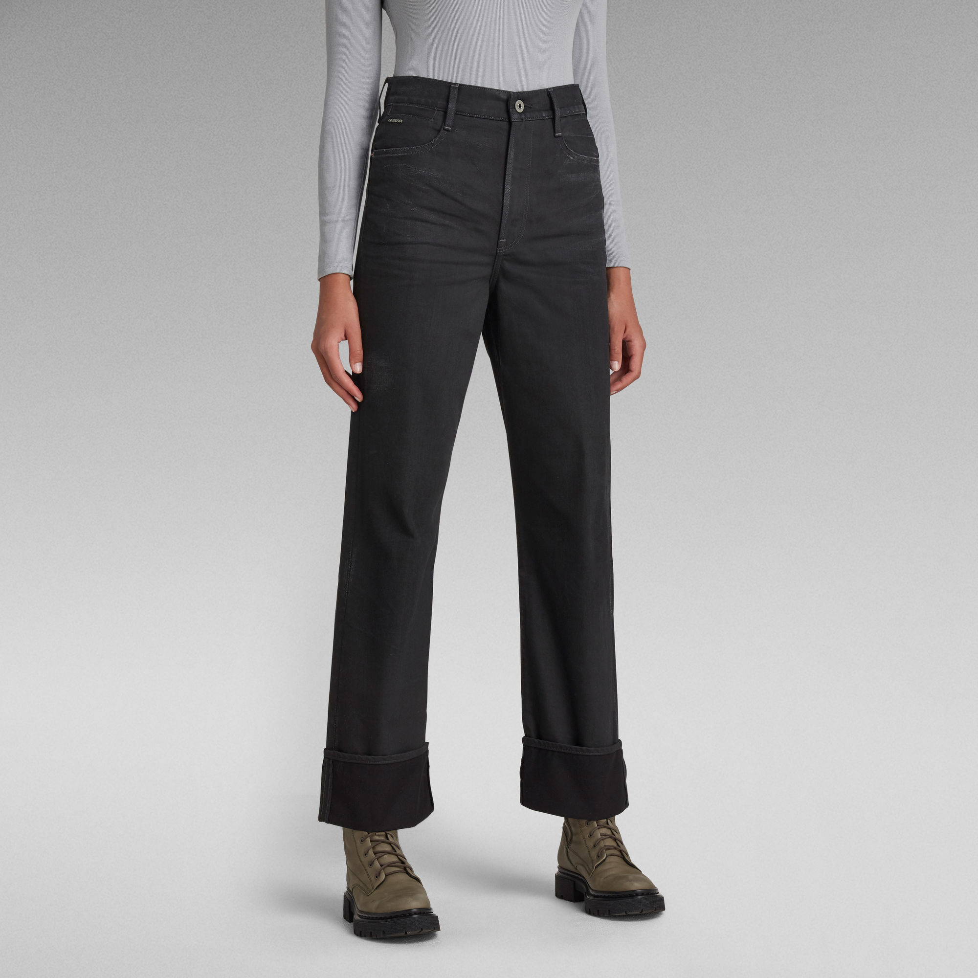 (W24L30) Calças G Star Raw Tedie Ultra High Straight Preto Mulher