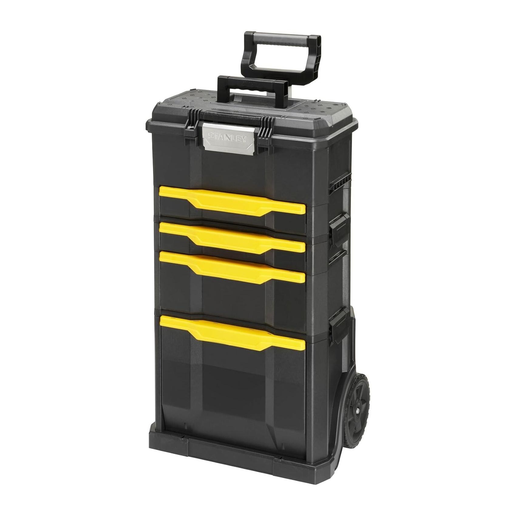 Trolley Oficina Móvel STANLEY 3 em 1 Modular com Rodas - 35 kg, Gavetas e Mala Empilhável (1-79-206) 86 x 49 x 86 cm