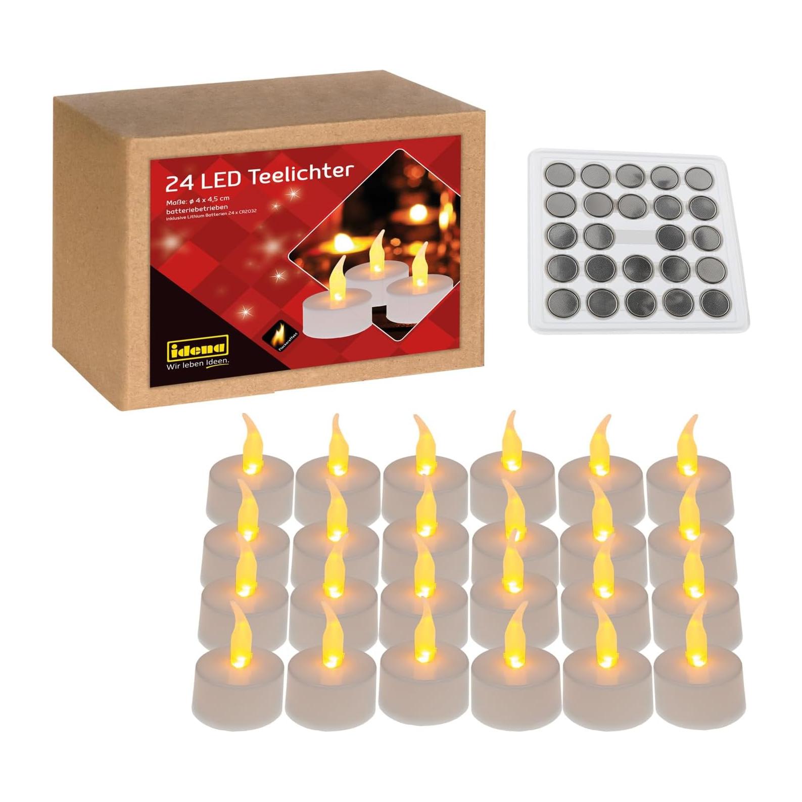 Velas de Chá LED Idena 50023 24 Peças Luz Cintilante Pilhas Incluídas Decoração para Festas