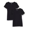 (XXL) T-Shirt de Manga Curta Amazon Essentials Regular-Fit Gola V Mulher Pack de 2 Preto