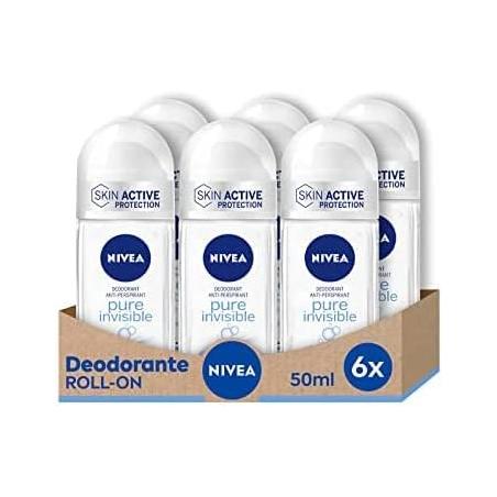 Desodorizante NIVEA Pure Invisible Roll-On Pack 6 X 50 Ml Antitranspirante Perfumado